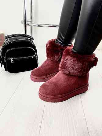Черевики жіночі A02 бордові еко-замша з утеплювачем висота 16 см платформа 4/9 см (4259) Коломыя