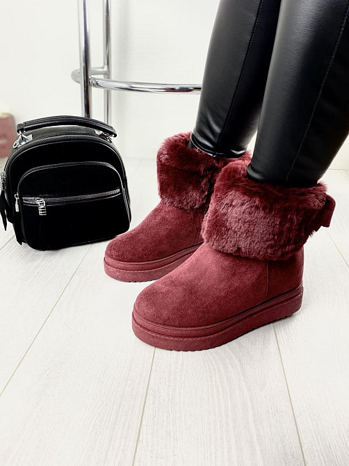 Черевики жіночі A02 бордові еко-замша з утеплювачем висота 16 см платформа 4/9 см (4259) Коломия - фото 2