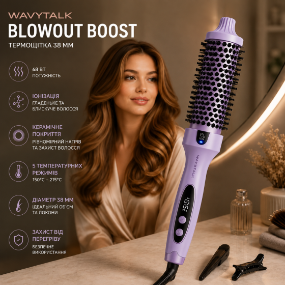 Термощетка Wavytalk Blowout Boost 38 мм, 68 Вт, ионизация, керамика, 5 температур 150–215°C Киев