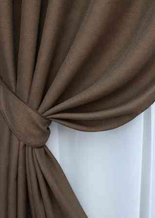 Комплект штор на люверсах VR-Textil Льон-блекаут Льон Мішковина № 277ш Коричневий 150х250см 2 шт (37-0189) Київ