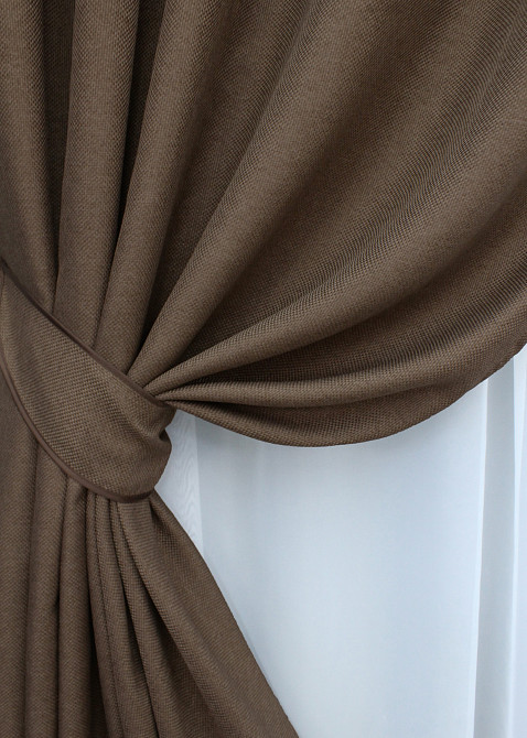 Комплект штор на люверсах VR-Textil Льон-блекаут Льон Мішковина № 277ш Коричневий 150х250см 2 шт (37-0189) Київ - фото 5