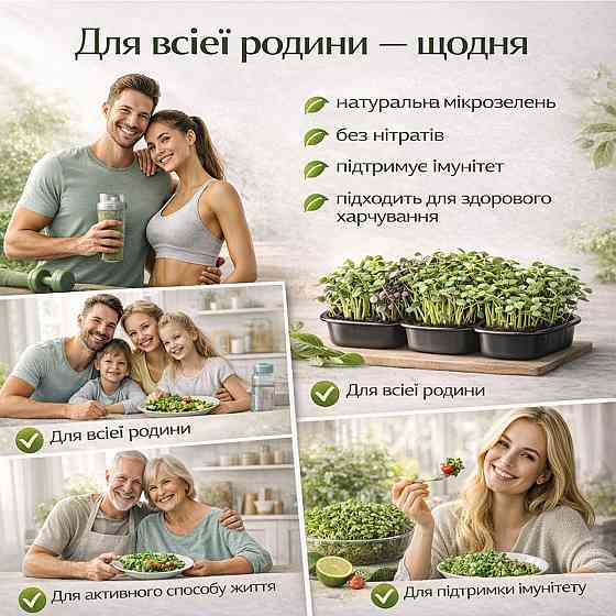 Набір для вирощування мікрозелені 5 культур "Імунітет" з контейнерами та інструкцією (повний комплект) Харків