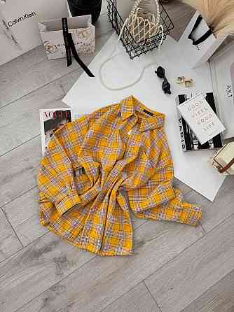 Женская базовая оверсайз рубашка в клетку Желтый Одесса