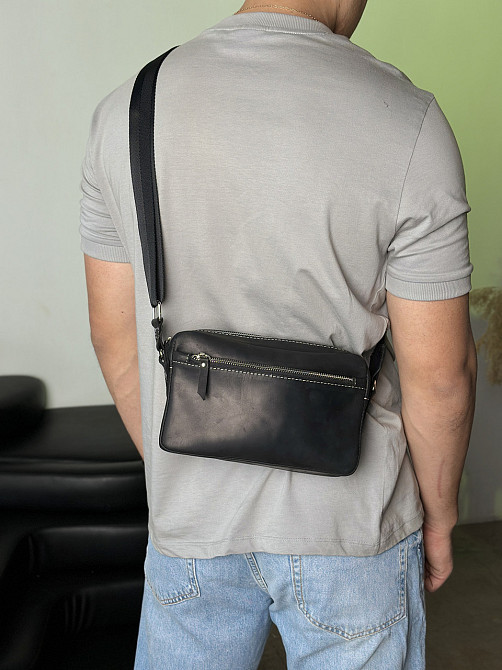 Сумка мужская через плечо, барсетка, кожаная вместительная, чернаяMasterSem Киев - изображение 5