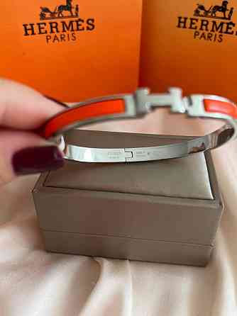 Роскошный браслет Hermes жесткий | оранжевая эмаль | напыление серебро 925 |  размер 16-17 Одесса