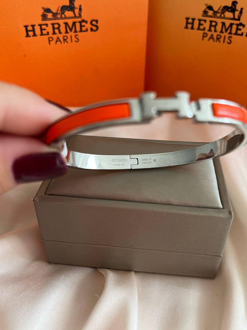 Роскошный браслет Hermes жесткий | оранжевая эмаль | напыление серебро 925 |  размер 16-17 Одесса - изображение 2