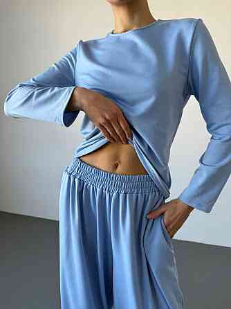 Женский повседневный прогулочный костюм двойка: кофта и брюки турецкая двунить Голубой, 46/48 Одесса