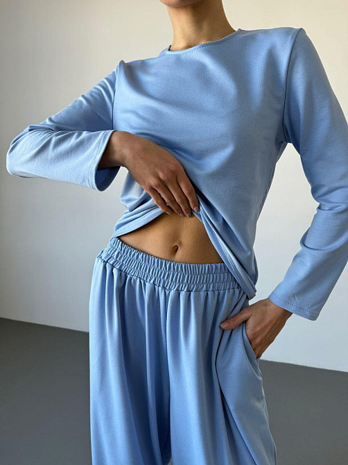 Жіночий повсякденний прогулянковий костюм-двійка: кофта та штани турецька двонитка Блакитний, 46/48 Одеса - фото 5