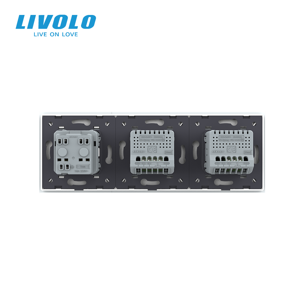 Сенсорний вимикач 3 сенсора (1-2) 1 розетка Livolo білий скло (VL-C701/C702/C7C1EU-11) Коломыя - изображение 8