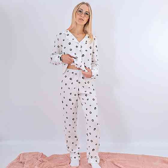 Муслінова жіноча піжама біла з леопардовим принтом сорочка + штани 44/46 Кам'янець-Подільський