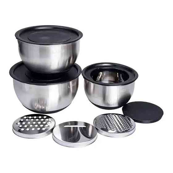 Набор мисок из нержавеющей стали с крышками и терками салатники из нержавейки 3 штуки 2.5 л/2 л/1.5 л LG-02/3PCS Киев