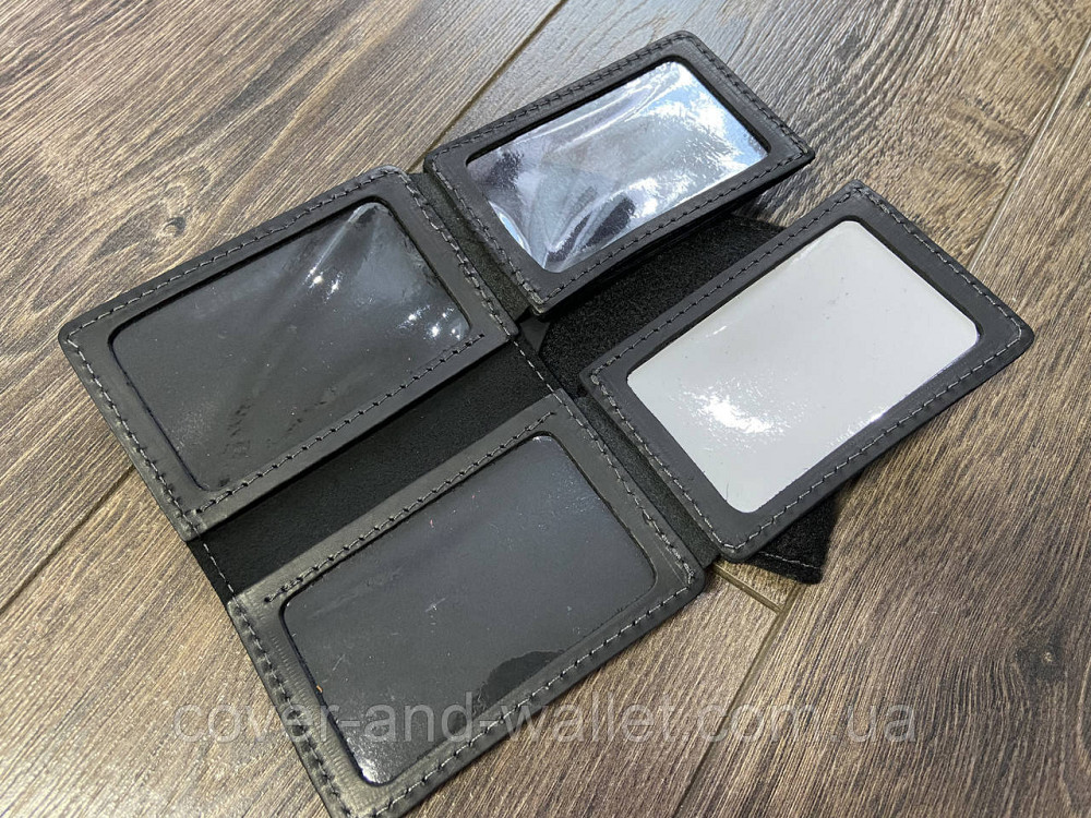 Чорна обкладинка з натуральної шкіри для ID-паспорту й автодокументів Grande Pelle Київ - фото 5