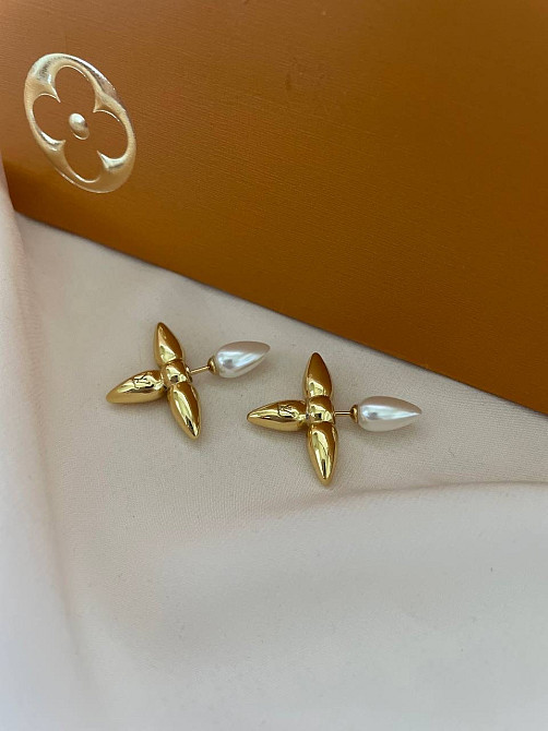 Сережки пусети LV покриття золото 18К Одеса - фото 4