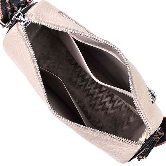 Женская сумка с вышивкой на лицевой стороне из натуральной кожи Бежевая (Vintage) Киев