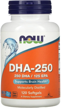 Докозагексаєнова кислота (ДГК) Рибʼячий жир Now Foods DHA-250 120 гел капс Київ