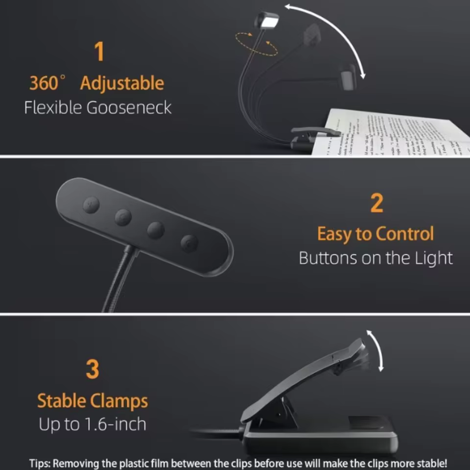 Аккумуляторная LED лампа для чтения Easy Clip, 3 режима света, 14 светодиодов, гибкая USB лампа на прищепке Киев - изображение 5