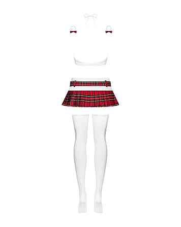 Эротический костюм школьницы с мини-юбкой Obsessive Schooly 5pcs costume L/XL, бело-красный, топ, юб Sex Aura Киев