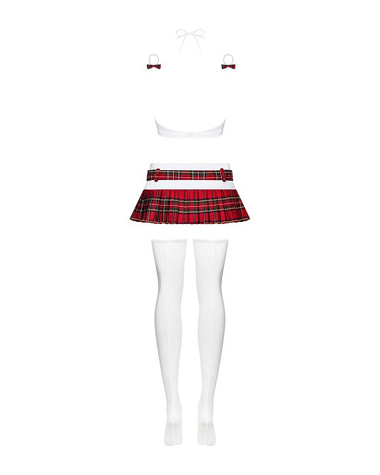 Эротический костюм школьницы с мини-юбкой Obsessive Schooly 5pcs costume L/XL, бело-красный, топ, юб Sex Aura Киев - изображение 6