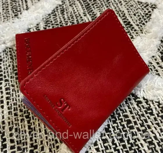 Червона шкіряна жіноча обкладинка для авто документів та id карти ST Leather Київ