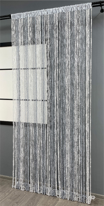 Шторы-нити спираль с люрексом Белый с серым 300х300см 1 шт (61-052) Киев - изображение 4