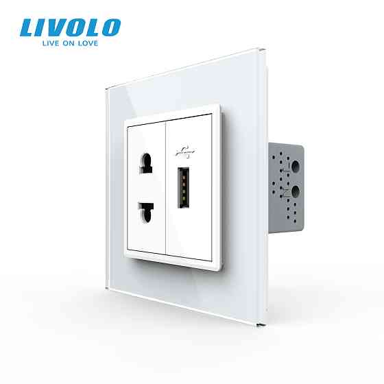 Розетка універсальна з USB розеткою Livolo білий скло (VL-C7C1AUSB-11) Коломыя