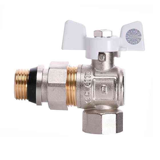 Кран шаровый угловой с американкой Q PROFESSIONAL QP004 PN40 1/2″ антипротечка, Белая бабочка Киев