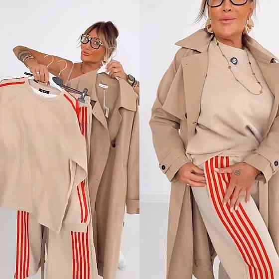 Женский теплый костюм двойка батал с лампасами пума плюш Бежевый, 56/58 Одесса