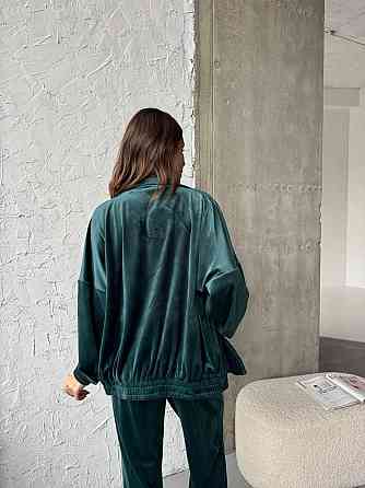 Жіночий прогулянковий костюм-двійка: кофта та штани з турецького велюру Смарагдовий, 46/48 Одеса