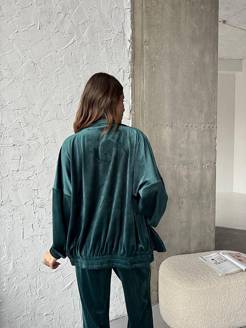 Жіночий прогулянковий костюм-двійка: кофта та штани з турецького велюру Смарагдовий, 46/48 Одеса - фото 5