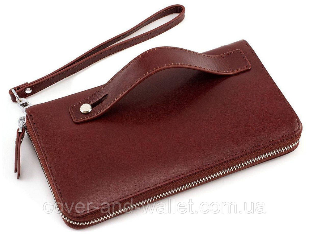Фірмовий чоловічий шкіряний портмоне клатч на блискавці коричневий BOSTON Київ - фото 3