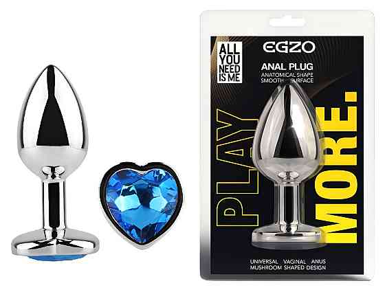 Анальна пробка з кристалом EGZO - Silver Heart Plug Blue size M Sex Aura Київ