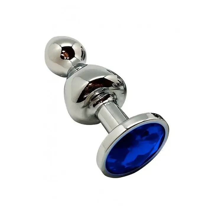 Металева анальна пробка Wooomy Lollypop Double Ball Metal Plug Blue L діаметр 3,5 см, довжина 10,5см Львів - фото 1