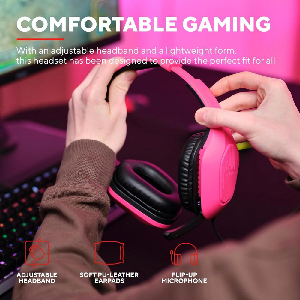 Игровой геймерский набор Trust GXT 790P Tridox: проводная гарнитура 3.5мм, USB мышь 6400 DPI, коврик, розовый Киев - изображение 9