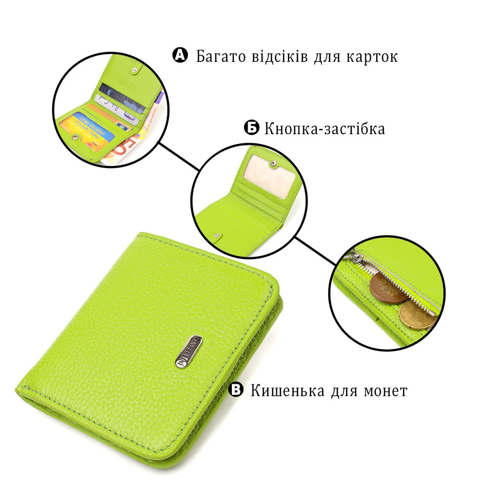 Яскравий жіночий гаманець невеликого розміру з натуральної шкіри CANPELLINI 21799 Салатовий Київ - фото 4