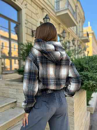 Жіноча кофта в клітинку на блискавці з капюшоном котон Коричневий, 46/48 Одеса