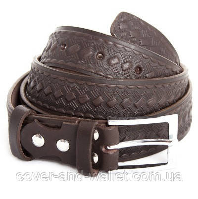 Коричневий шкіряний чоловічий ремінь ручної роботи 30мм Grande Pelle Київ - фото 1