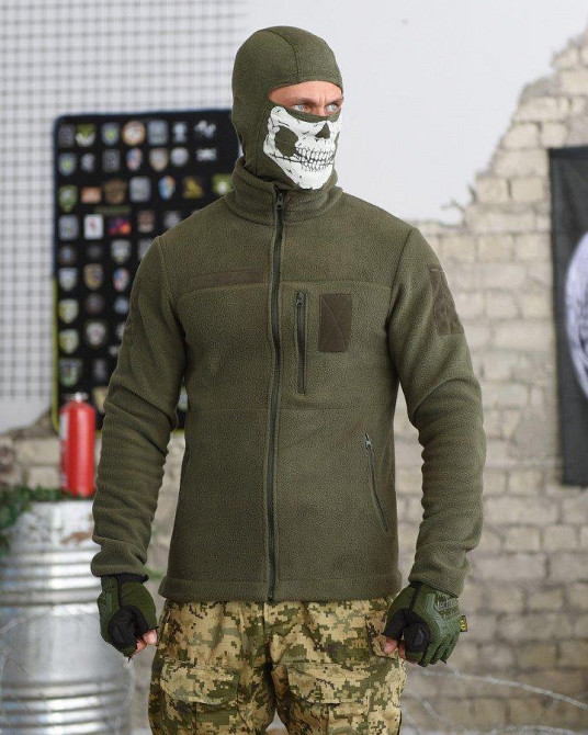 Свитер на змейке олива флисовый теплый мужской Одесса - изображение 3