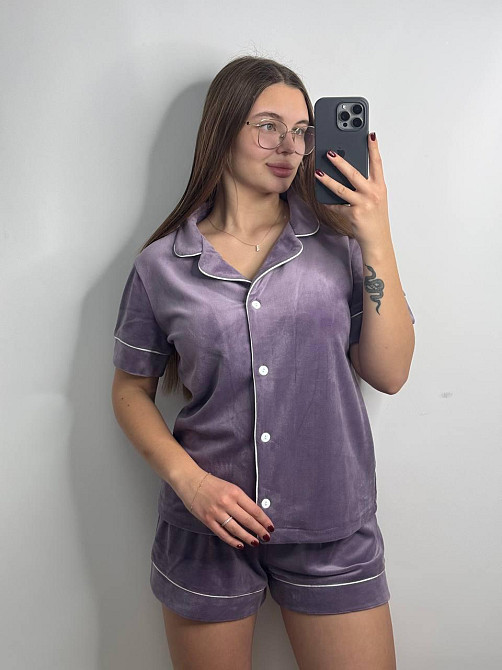 Женский велюровый домашний костюм с шортами Лиловый б/к XL/2XL Харьков - изображение 2