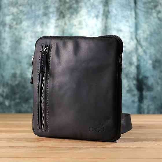 Удобная сумка для мужчин на плечо из натуральной винтажной кожи Shvigel 23147 Черный Киев