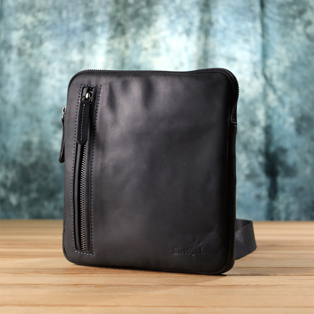 Удобная сумка для мужчин на плечо из натуральной винтажной кожи Shvigel 23147 Черный Киев - изображение 3