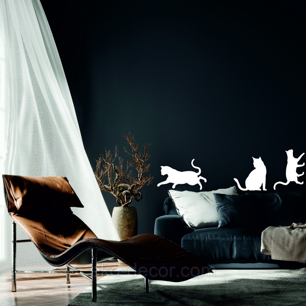 Декоративне настінне Панно «Коти», Декор на стіну 70*55 см (3шт.), Білий Київ - фото 1