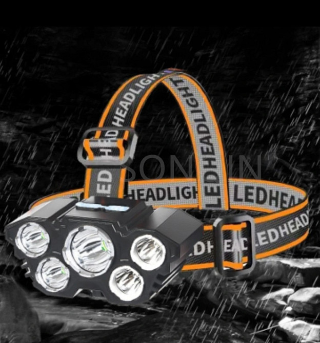 Налобный фонарик на аккумуляторе 5 led с зарядкой USB 4 режима черный Киев - изображение 7