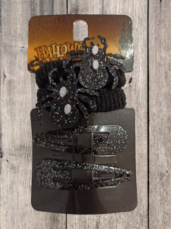 Набір 2 шпильки блискучих та 2 резинки з павучком для волос на Хелловін чорні Київ