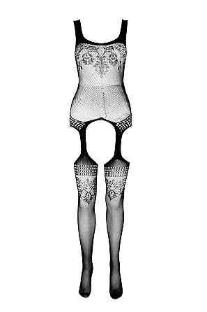 Бодистокинг Passion ECO BS008 black, с доступом, флористический декор, имитация подвязок Sex Aura Киев