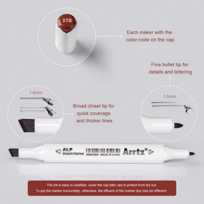 Художній маркер Arrtx Спиртові Alp ASM-02-SK02 12 кольорів, відтінки шкіри шкіри (LC302604) Вінниця - фото 7