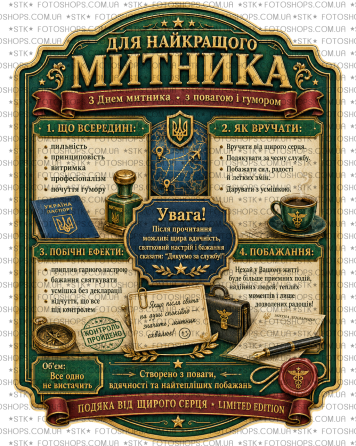 Этикетка на бутылку “Лучшему таможеннику” + контрэтикетка | подарочная наклейка на вино, виски | С Днем таможенника Одесса
