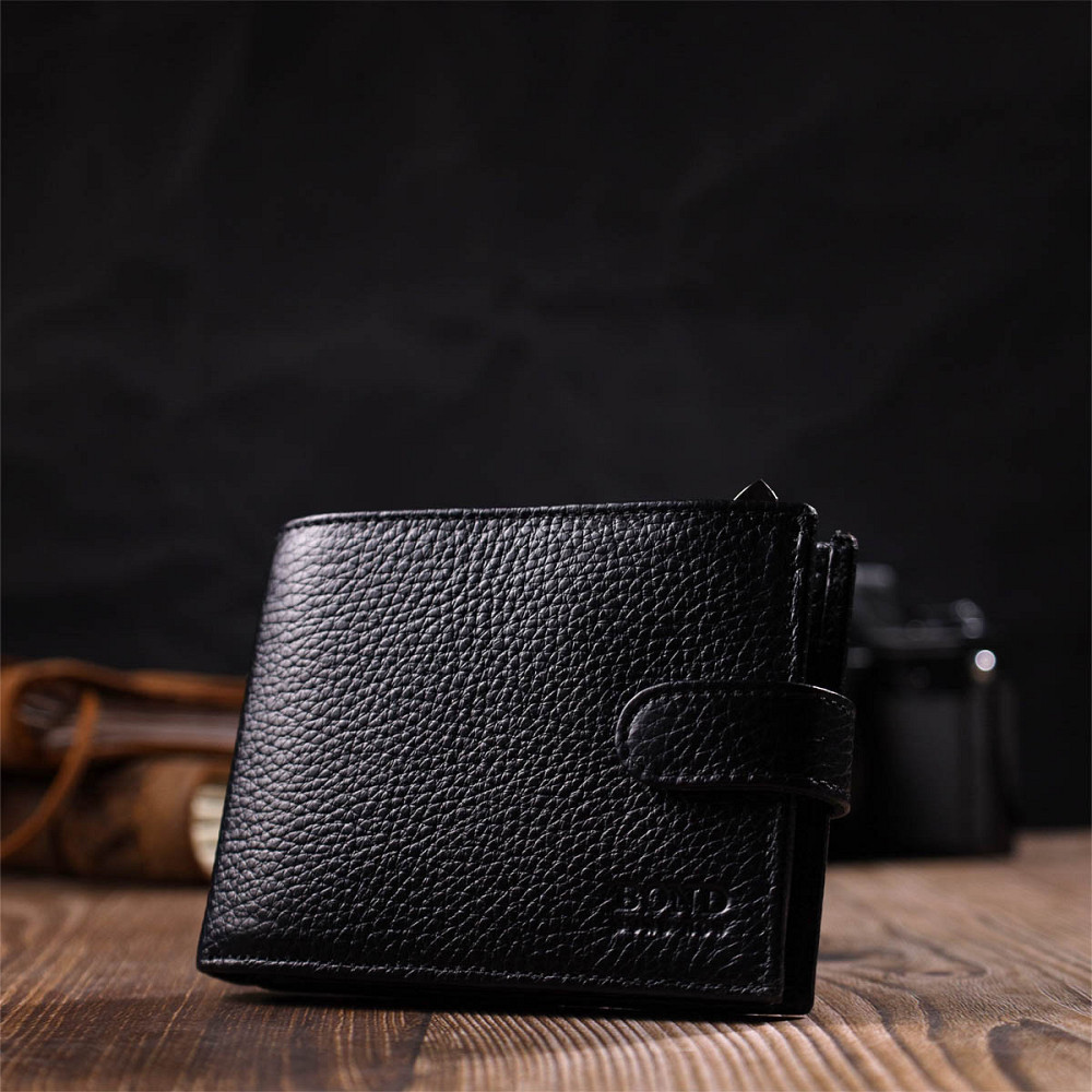 Горизонтальное портмоне для мужчин из натуральной зернистой кожи BOND 22059 Черный Киев - изображение 10