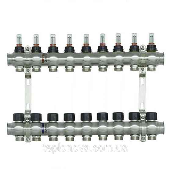 Колектор нержавійка на 9 пар виходів  "Raftec" RC-03 для Теплої Підлоги з розходомірами Чернівці