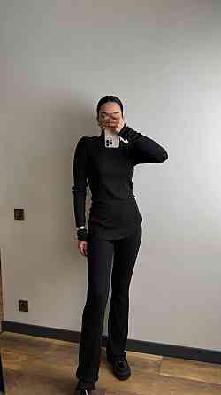 Жіночий теплий базовий костюм-двійка ангора рубчик Чорний, 44/46 Одеса