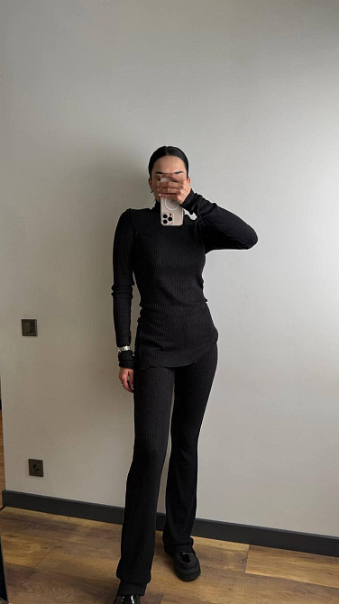 Жіночий теплий базовий костюм-двійка ангора рубчик Чорний, 44/46 Одеса - фото 2